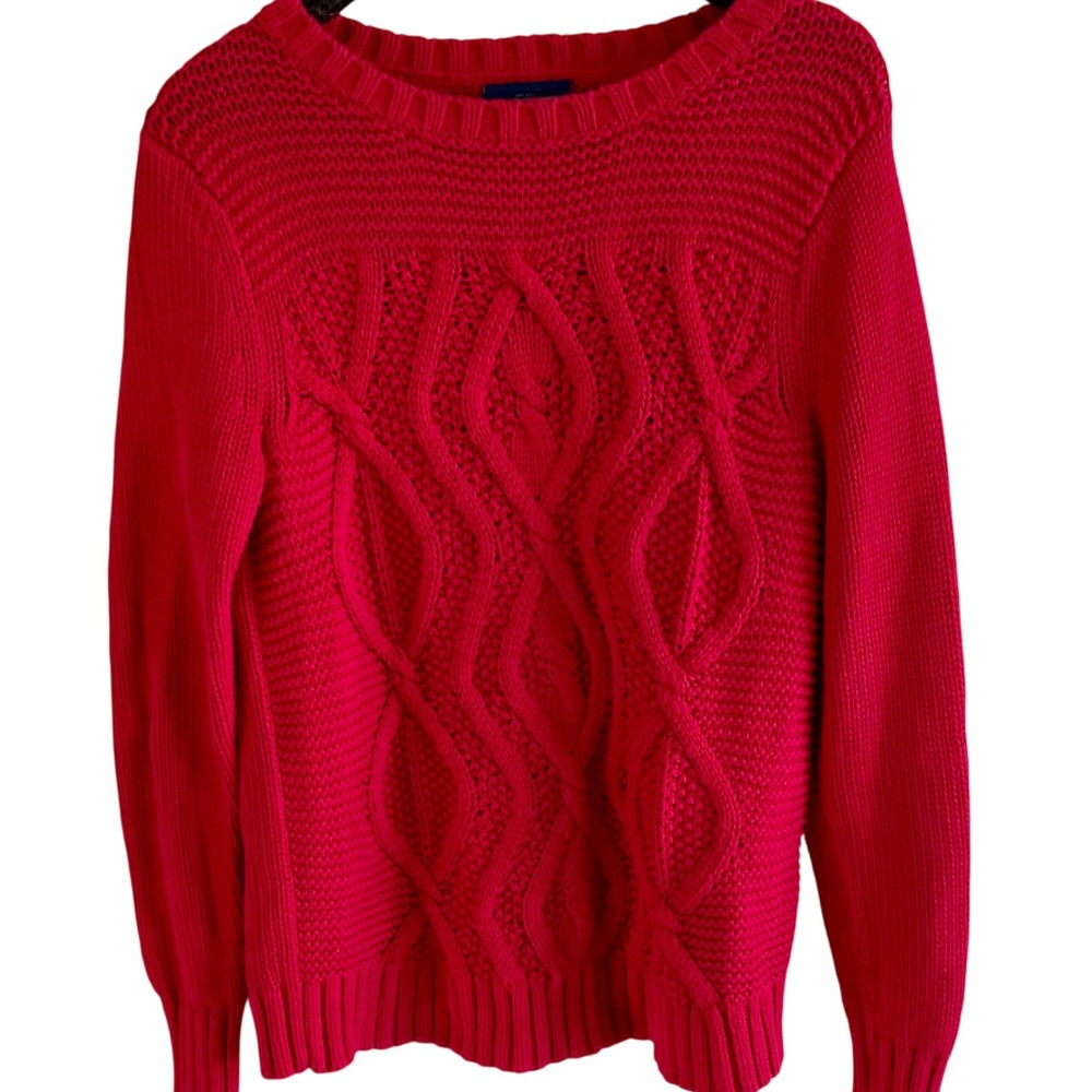 Lands End Drifter Red Cable Knit Sweater Women's Size‎ M